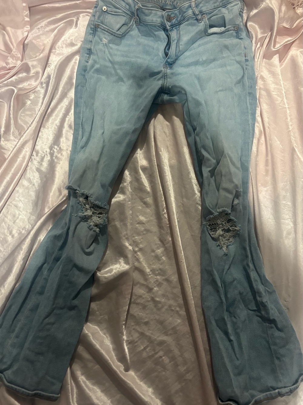 American Eagle Outfitters Light Blue Distressed Flare Jeans